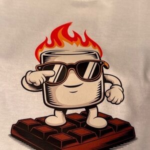 White T-Shirt with Cartoon Marshmallow Design